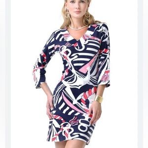 Barbara Gerwit Vintage Anchor Rope Navy Blue Pink Knit Dress - M